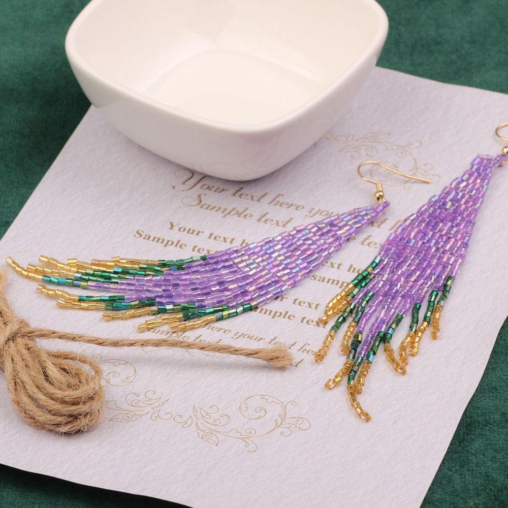 Серьги-подвески с кисточками в национальном стиле, бисерные украшения в виде маленьких бусин, висячие серьги-подвески на пляже