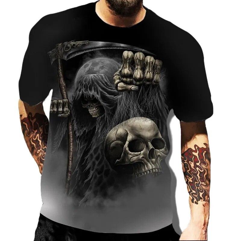 Skull Printed Men's T-shirt Horror Style Summer 3D Short Sleeved Trend Personalized Men's Clothing New Round Neck Men's T-shirts