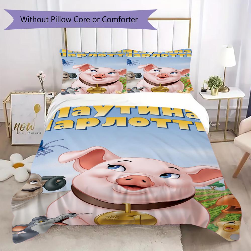 Charming piglet and Charlotte Pattern Bedding,Quilt Set Quilt Cover Pillowcase Home Birthday Gift (1*duvet cover+2*pillowcase,without core)XSJT0917427