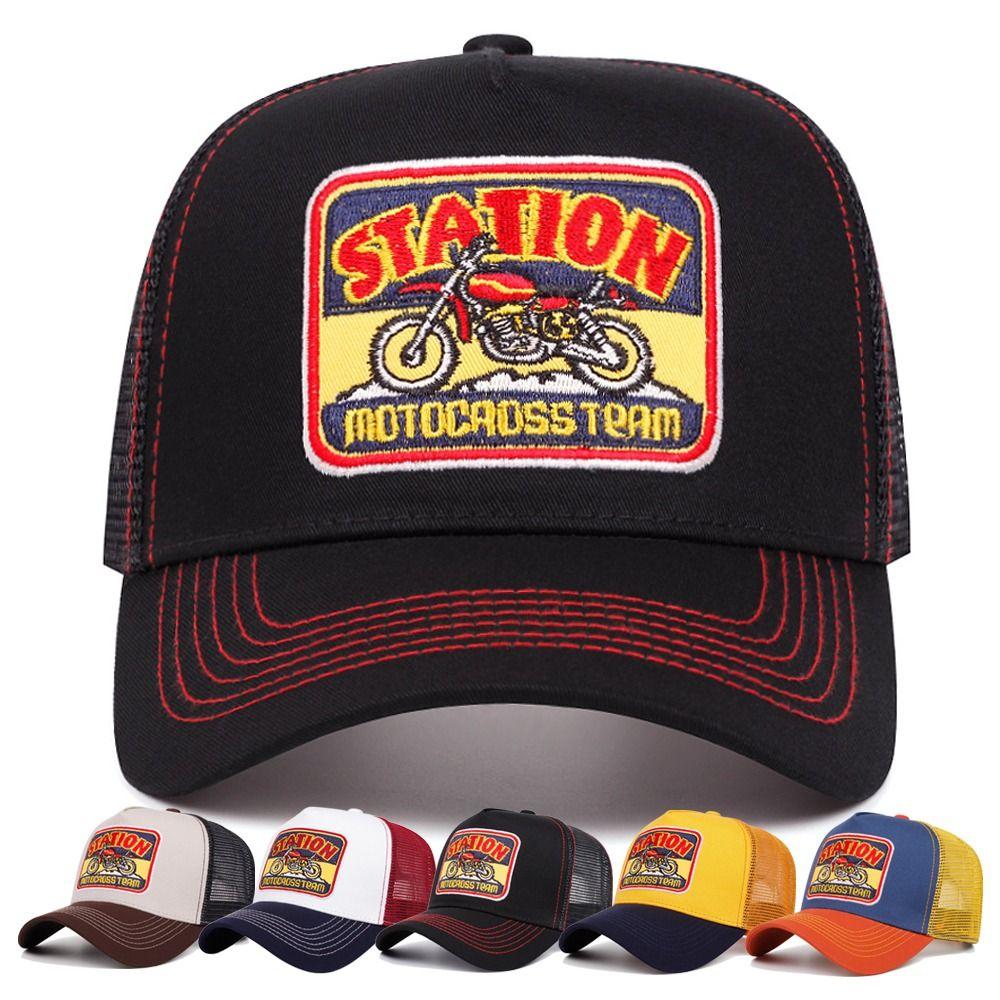 Регулируемая рыболовная кепка Мотоциклетная вышивка Сетчатая кепка тракера Модная бейсболка Для мужчин женщин