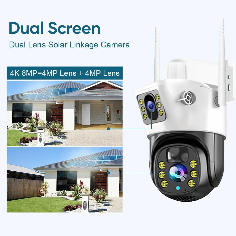 LS VISION 4K 8MP солнечная камера 4G SIM карта Wifi/4G двойной объектив видеонаблюдение наружное 360 беспроводное ночное видение видеонаблюдение охрана IP камеры