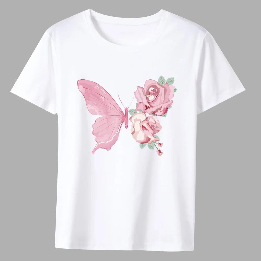 Мужская футболка Классическая серия с принтом бабочек Модная повседневная простая с круглым вырезом для работы Удобный белый мужской топ