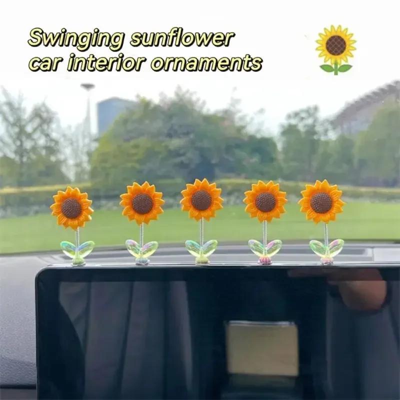 Creative Car Ornaments Shaking Head Cute Fresh Sunflower Center Console Rearview Mirror Ornaments Car Accessories Ladies Gifts