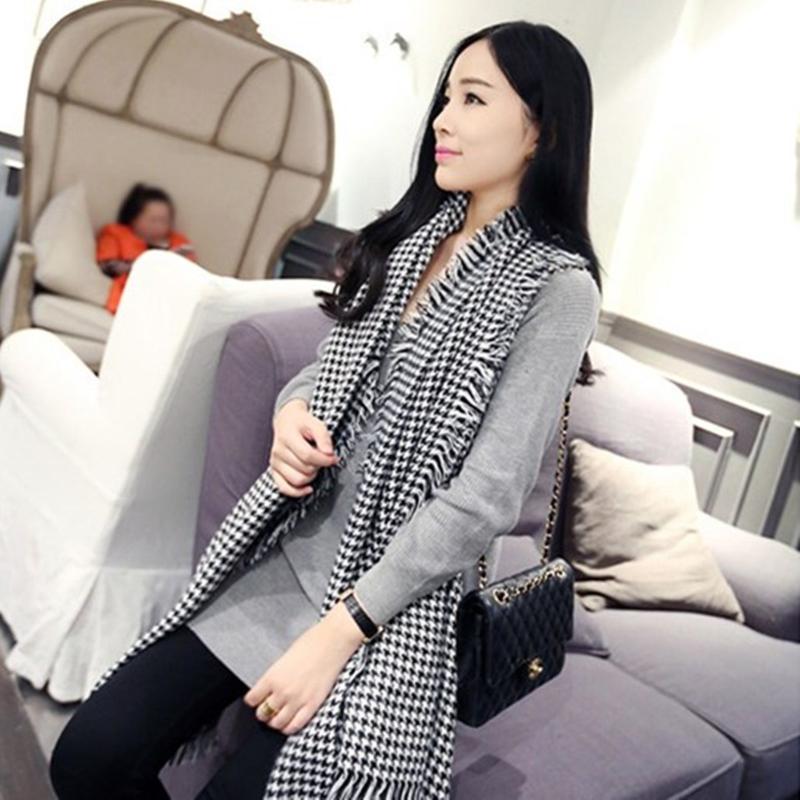 New Thousand Birds Grid Imitation Cashmere Scarf, Black and White Thickened Grid Scarf, Shawl, Women's