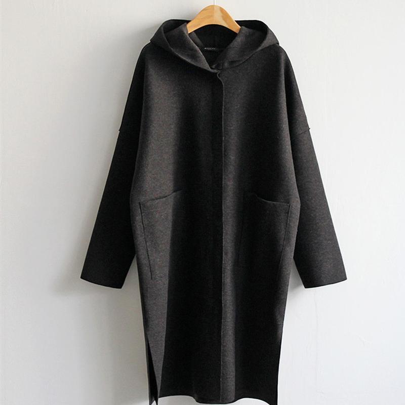 Весенне-осеннее новое свободное шерстяное женское пальто с капюшоном, большое пальто.