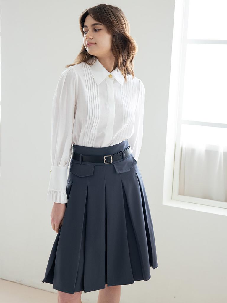 Wednesday Delight Wed_High-Waist Pleated Skirt_Gray