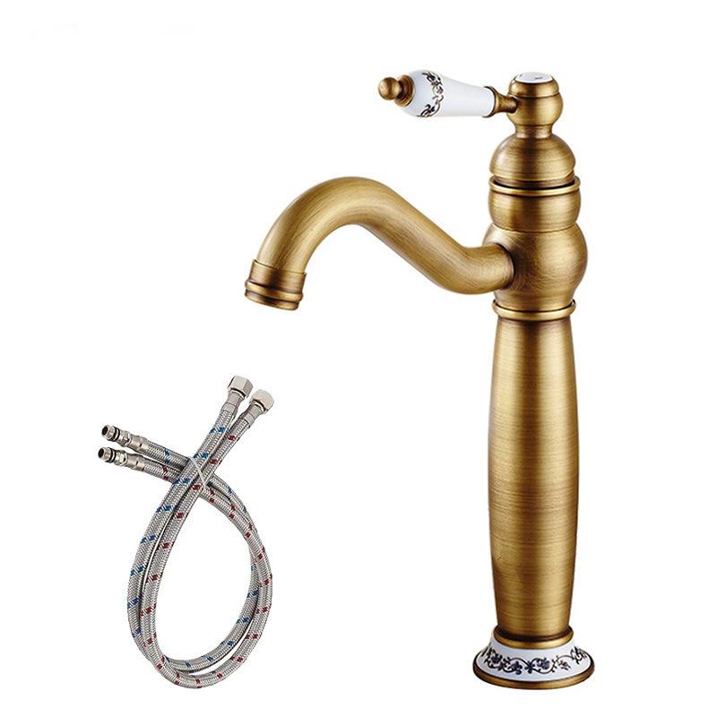 Brushed Gold Bathroom Faucet Antique Basin Faucet Chrome Sink Mixer Tap Hot & Cold Deck Mounted Lavatory Crane Water Tap Black