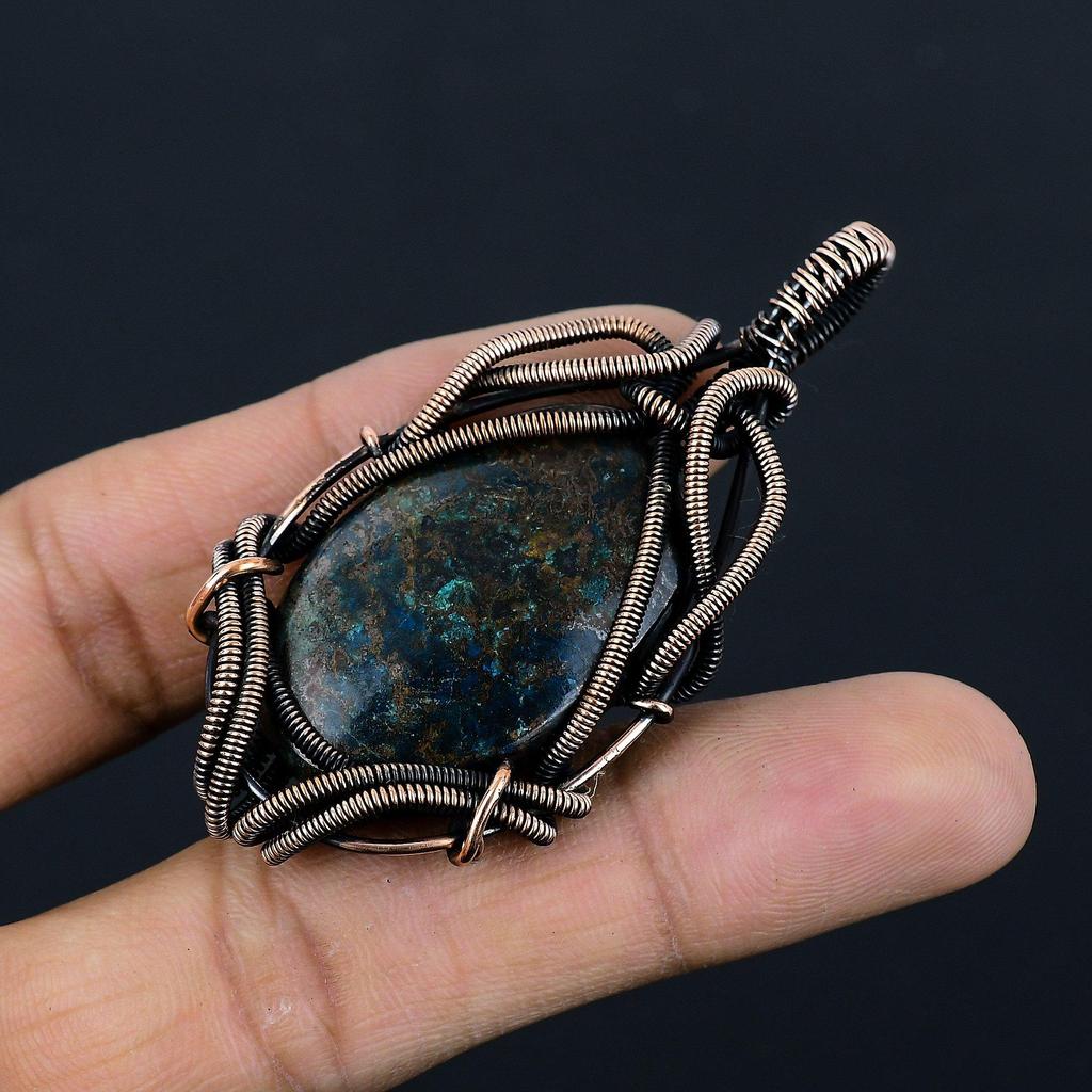 Blue Azurite Jewelry, 999 Copper Wire Wrapped Pendant Handmade Gemstone Jewelry, Gifts For Wife Brand New Pendant