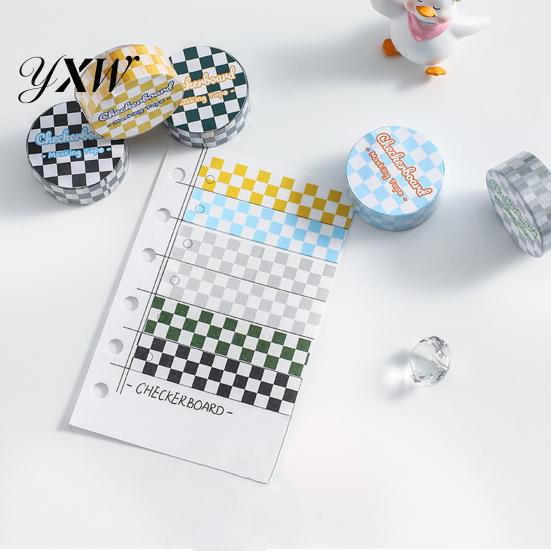 Masking Tape 1 Roll Washi Sticky Adhesive Clear Print Removable Paper Fade-resistant Scrapbooking Checkerboard Pattern for Kids