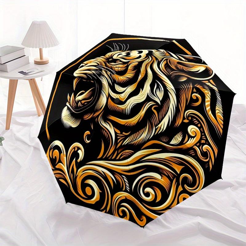 1pc Tiger Swirls Automatic Open/close, Heavy-Duty Iron Frame & 8-Rib structure, Compact Folding Umbrella for Women/Men, All-Season Travel,  157