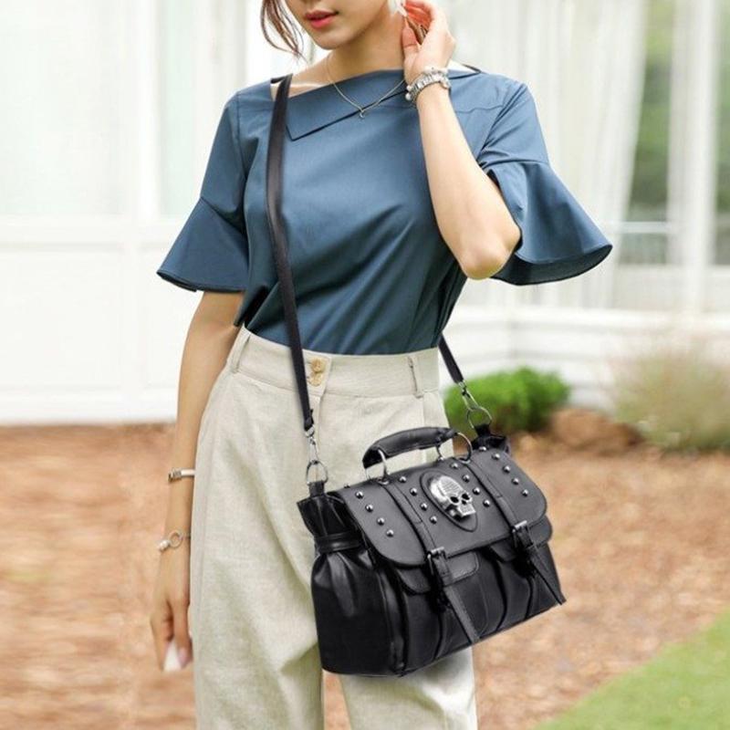 Женская сумка большой вместимости высокого качества, женская сумка через плечо с заклепками в виде черепов, в стиле хип-хоп панк, модные плечевые сумки для путешествий