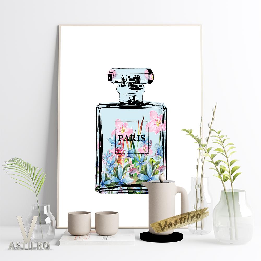 Акварельные цветочные принты Флакон духов Выставка Художественные принты Плакаты Современный минимализм Салон красоты для девочек