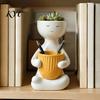 Smiling Face Head Planter Plant Pot, Double Planting Space Planter, Cute Resin Flowerpot for Small Plants Sitting Figure Succulents, Home Office