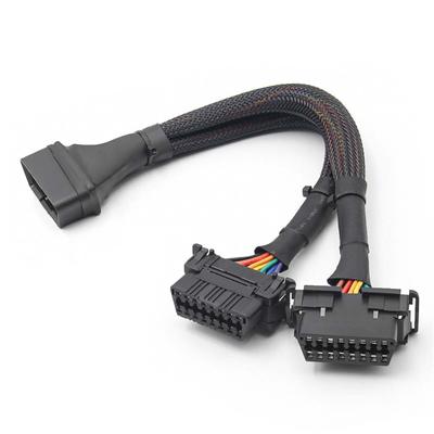 1 к 2 Автомобильный OBD Жгут проводов 16 контактов Двойные спецификации Гнездовой Плоский Удлинительный кабель Преобразование OBD2