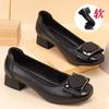 Autumn Medium Heel Shallow Mouth Mother Shoes 2025 New Soft Leather Thick Heel Single Shoes Soft Sole Comfortable Middle-aged Women's Small Leather