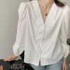 Vintage V-Neck Lace Blouses White Women French Lantern Long Sleeve Tops Spring Hook Flower Elegant Beading Shirts 25846