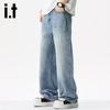 Izzue It Men's American Retro Light Wash Loose Straight Leg Jeans