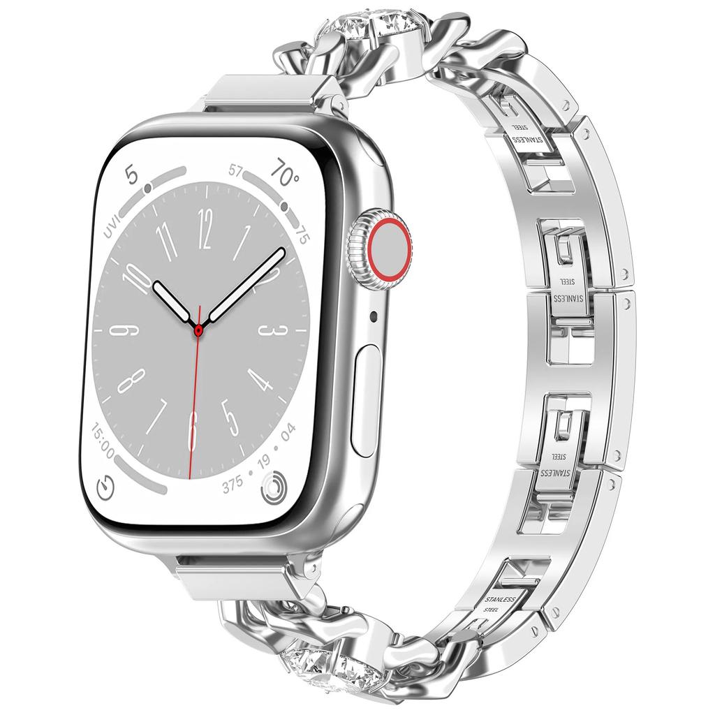 Ремешок из нержавеющей стали для Apple Watch Series Ultra 8 7 SE 6 5 4 3 Металлический браслет с бриллиантами для Iwatch 9 40 41 мм 42 44 мм 45 мм