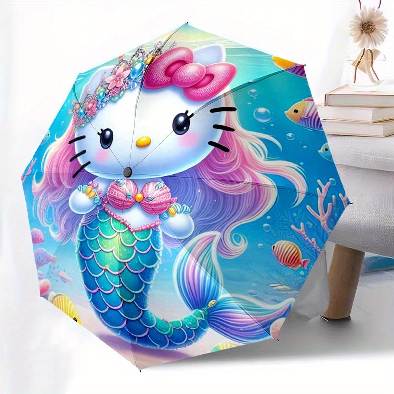 1pc Mermaid Hello Kitty Ocean Adventure Umbrella with Plastic Handle,Suitable for All Seasons Home Travel Outdoor UmbrellaSanlio569