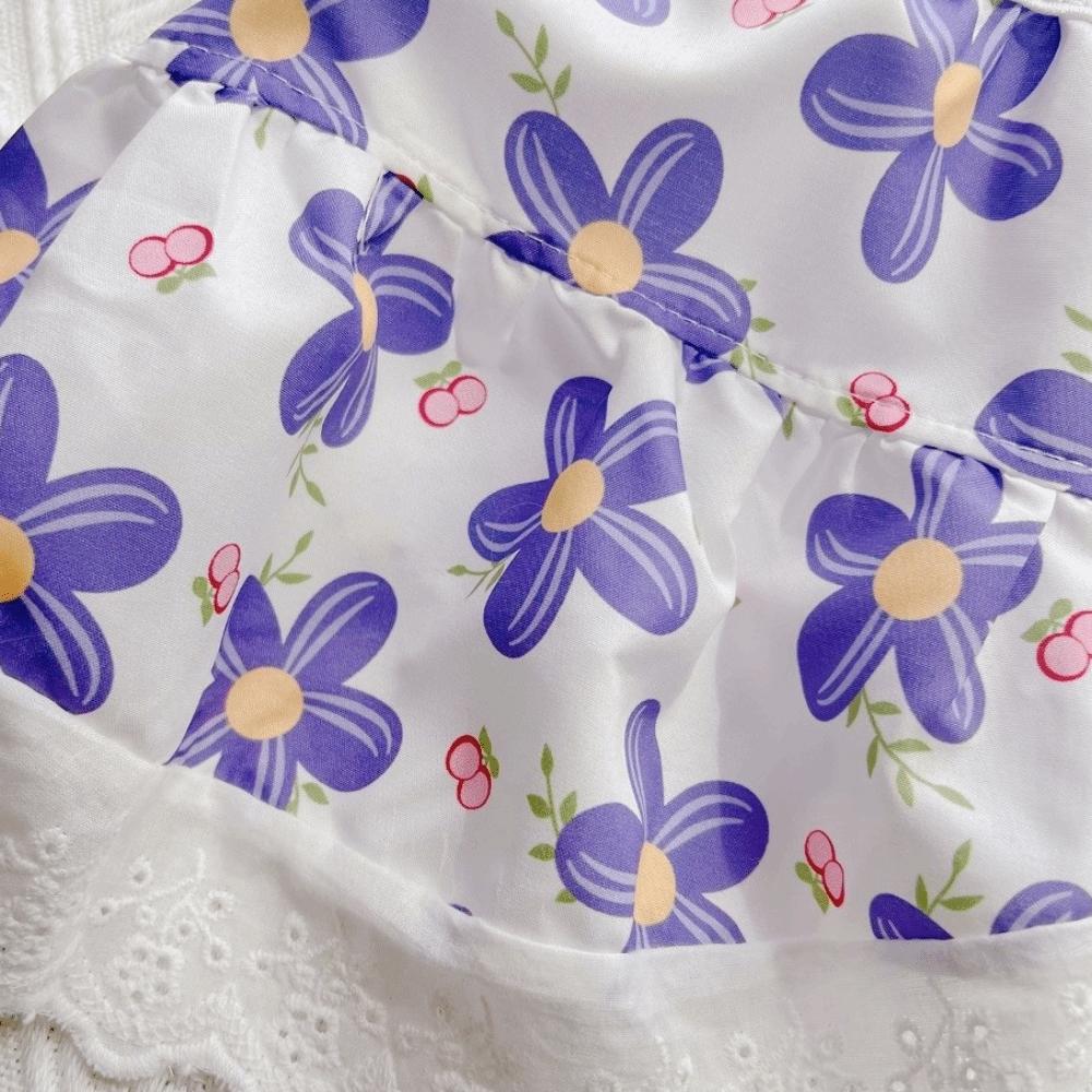 Breathable Floral Dog Skirt Lace-Trimmed Pet Flying Sleeve Dress Dog Princess Dress Summer Season