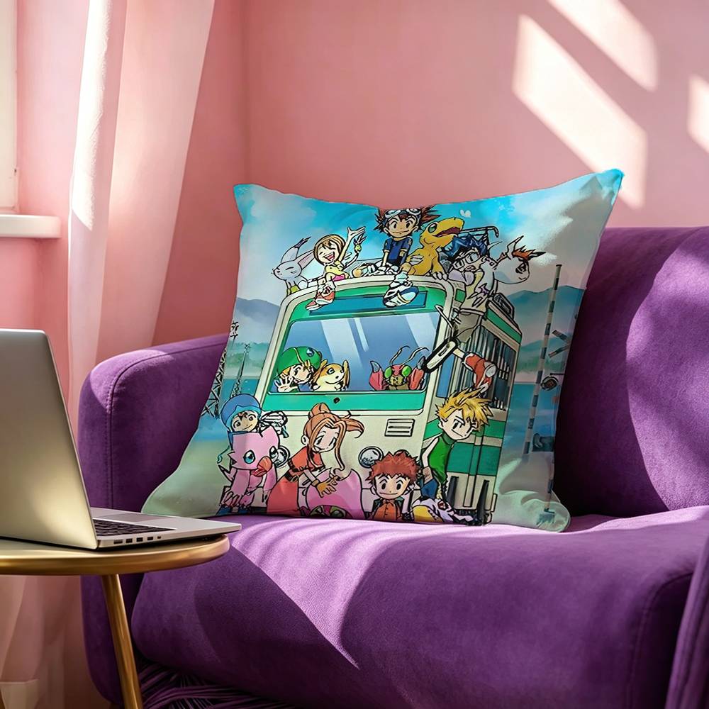Anime DDigimon Adventure Square DoubleSided printed Pillow Case Bedroom Bedside Pillow Sofa Cushion Cover