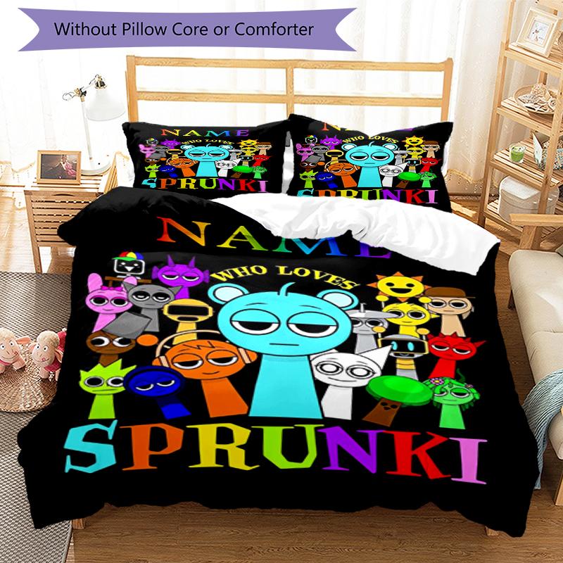 3pcs Custom Name Sprunki Bedding Set Duvet Cover Closure Includes 1 Duvet Cover & 2 Pillowcases, Soft and Comfortable for All Seasons.