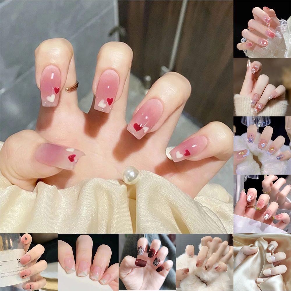 Клей Накладные ногти Градиенты Наконечники для ногтей Водонепроницаемые Французские Накладные ногти для Женщин и Девушек