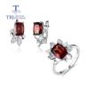 Natural Gems Garnet Rings Earrings Jewelry Set Simple Design 925 Silver Fine Jewelry for Women Black Friday or Christmas Gift