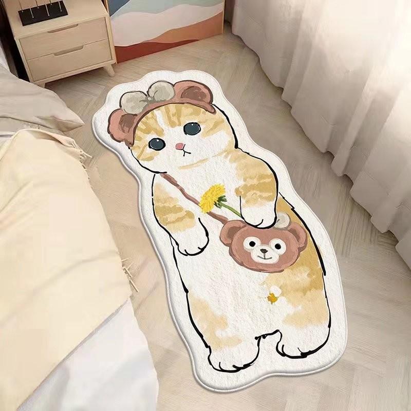 Простой мультяшный коврик для ног с милым котом, имитация кашемирового ковра, прикроватное одеяло для гостиной, спальни, детский напольный коврик