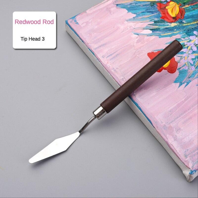 1 Pcs Student Art Oil Painting Scraper Wood Flat/Tip Head Stainless Steel Pick Knife Gouache Pigment Pointed Color Mixing Shovel