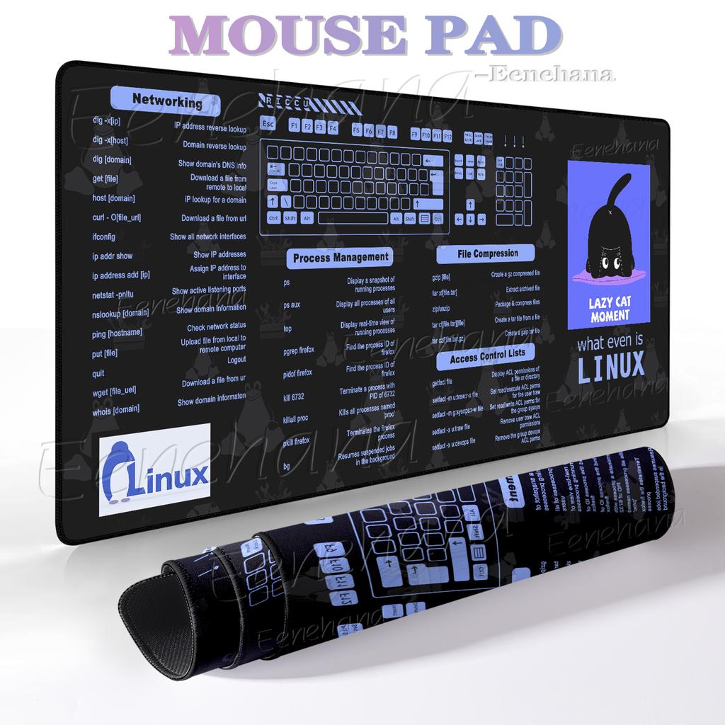 LINUX Shortcut for Unix Programmer Pad Gaming XXL Nonslip Laptop Cute Cats Cartoon Desk Mats Keyboard Accessories Student Gifts