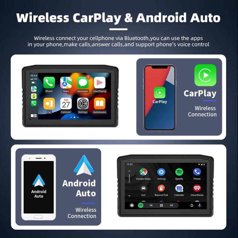 EKIY 6.25 inch Portable Gps Navigation Motorcycle Navigator Wireless CarPlay Android Auto With Bluetooth Ipx6 Waterproof HD IPS