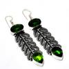Chrome Diopside Gemstone 925 Silver Plated Handmade Jewelry Earring 2.84"
