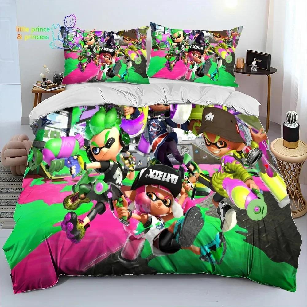 S-Splatoon Игра Геймер Мультяшный Постельный Комплект Односпальный Полуторный Двуспальный Кингсайз Комплект для Кровати Взрослый Ребенок Спальня Постельные Принадлежности Подарок