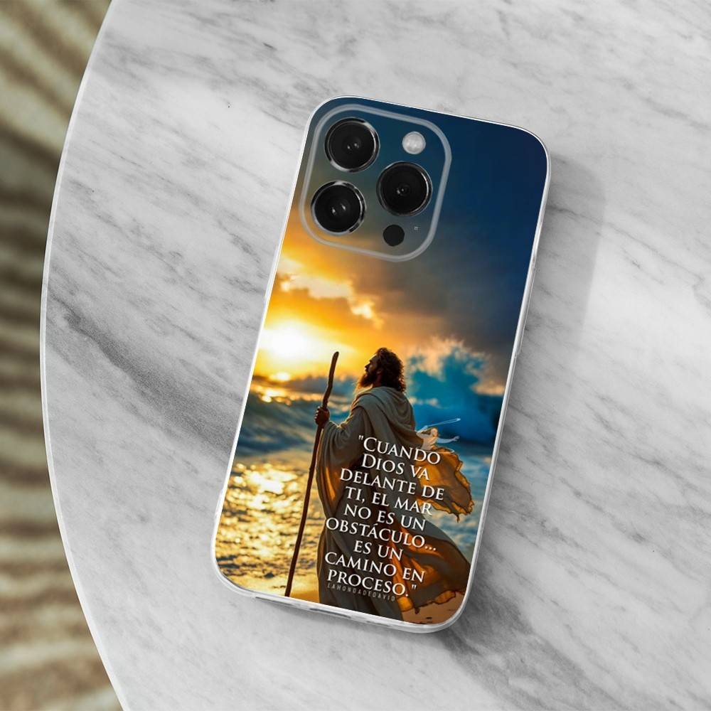 Иисус Библейский стих Испанский Телефон Для iPhone 14,13,12,11,17,16,15,Pro,X,XS,XR,SE,Max,Plus,Mini Прозрачный Мягкий Чехол