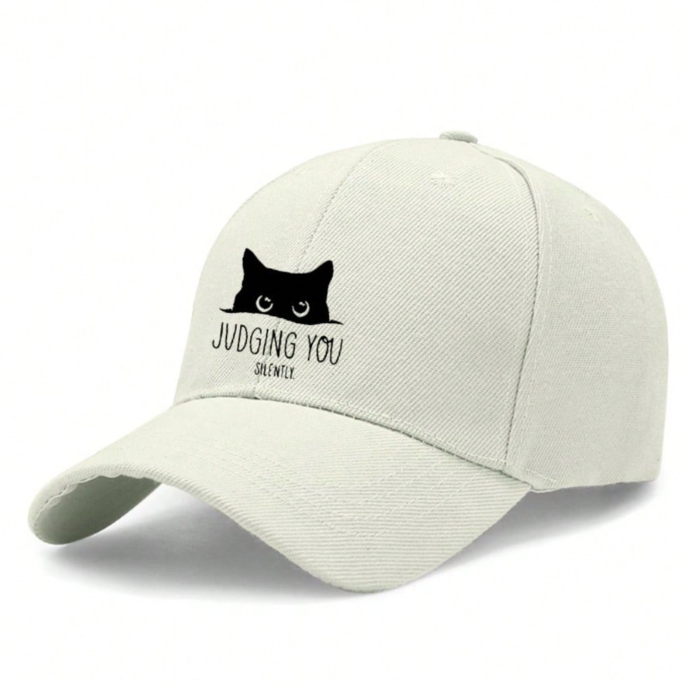[Cat Print Baseball Cap] Unisex "JUDGING YOU SILENTLY" Print Cap, soft fabric. Lightweight breathable adjustable dad trucker hat for daily outdoor use