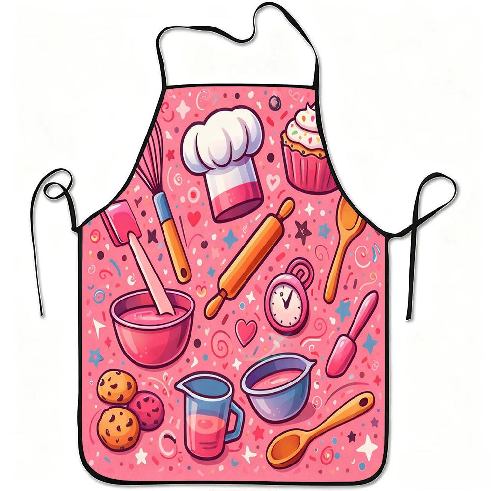 1pc Baking Equipment Cupcake Whisk Rolling Pin Chef Hat Design Apron, Sturdy And Easy to Clean, Adjustable Waist, Made of Polyester, Suitable for Kitc
