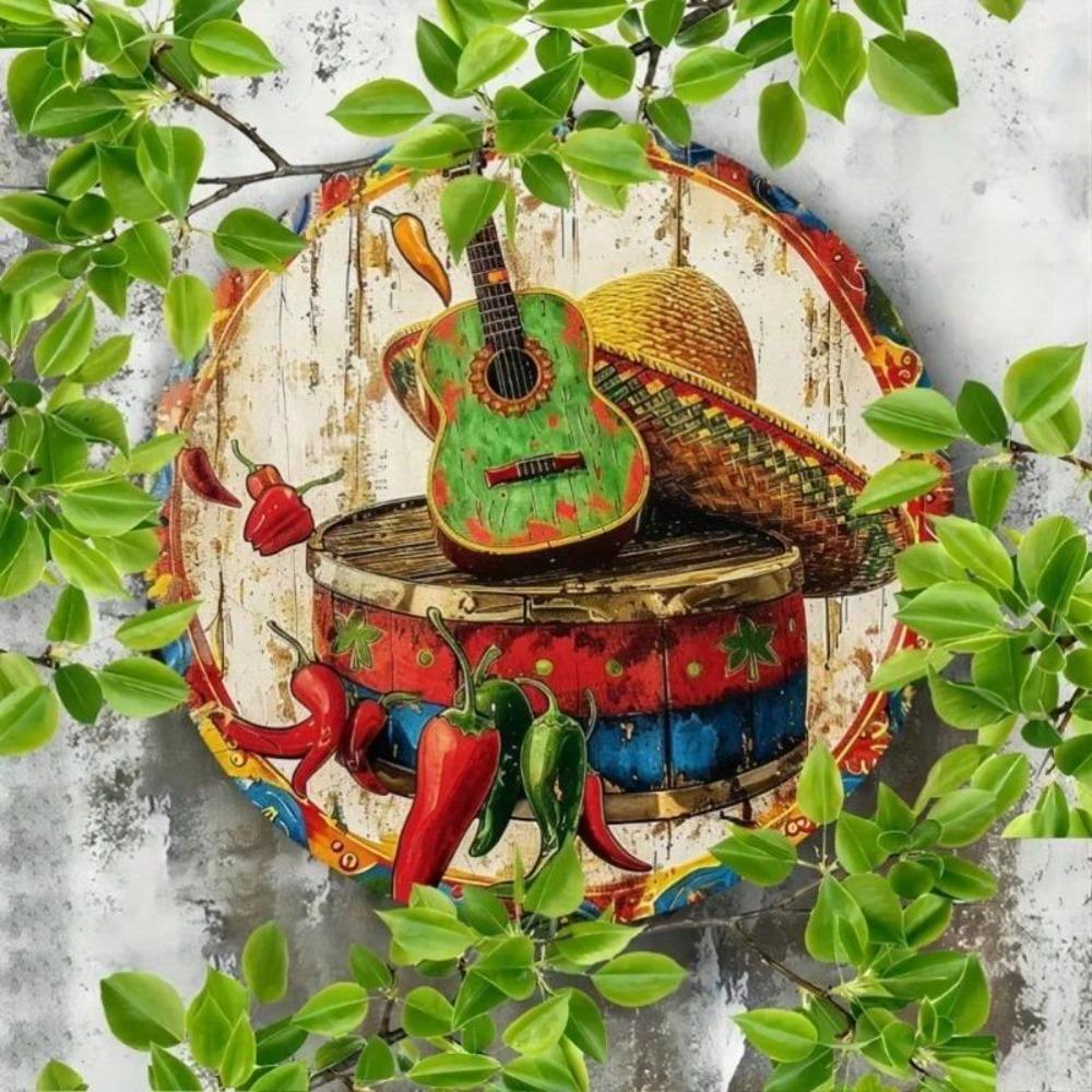 Vibrant Fiesta Metal Wall Art 8x8 Inch Embossed Aluminum Sign Outdoor Party Decor