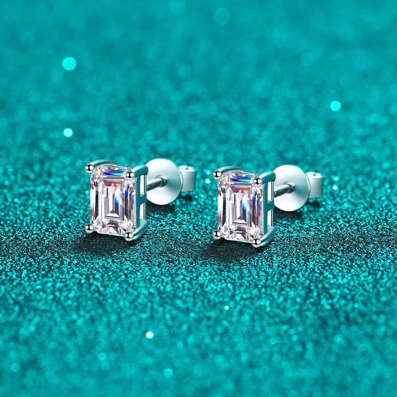 Real Moissanite Diamond Square Stud Earrings Emerald Cut Radiant Cut 925 Sterling Silver for Women Wedding Fine Jewelry