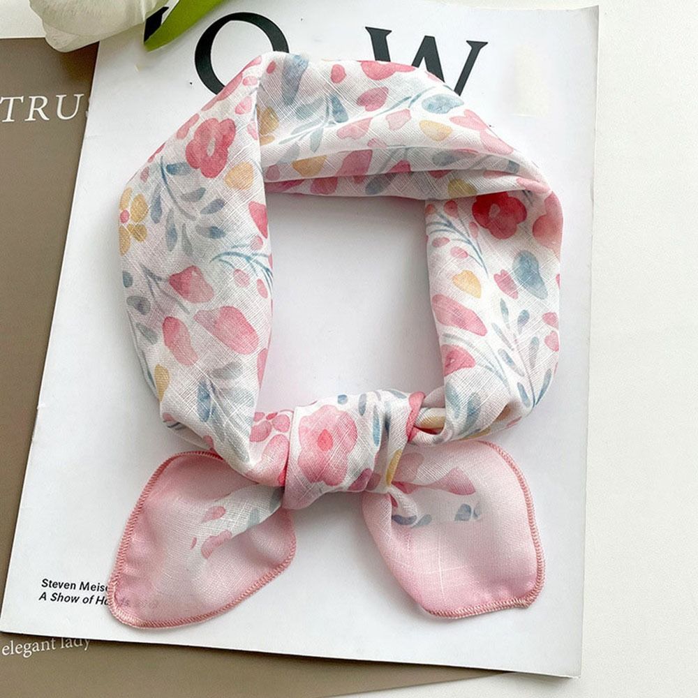 Шарфы в корейском стиле, декоративные шейные платки, квадратный платок, шелковый платок с цветочным принтом