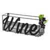 Black Wall Mounted Wine Rack Bottle Store Champagne Shelf With 4 Built-in Wine Glass Holders And Extra Cork Tray 45x13x22cm