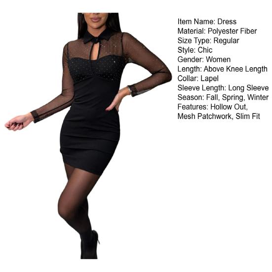 Женское платье с ажурной сеткой в стиле пэчворк, облегающее мини-платье из двух частей с отложным воротником, эластичное короткое платье для выпускного вечера в клубе