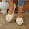 Fashion Leisure Pointed Toe Sandals Women 2025 Summer Suede Flat Heels Shoes Women Big Flower Slip On Daily White Shoes
