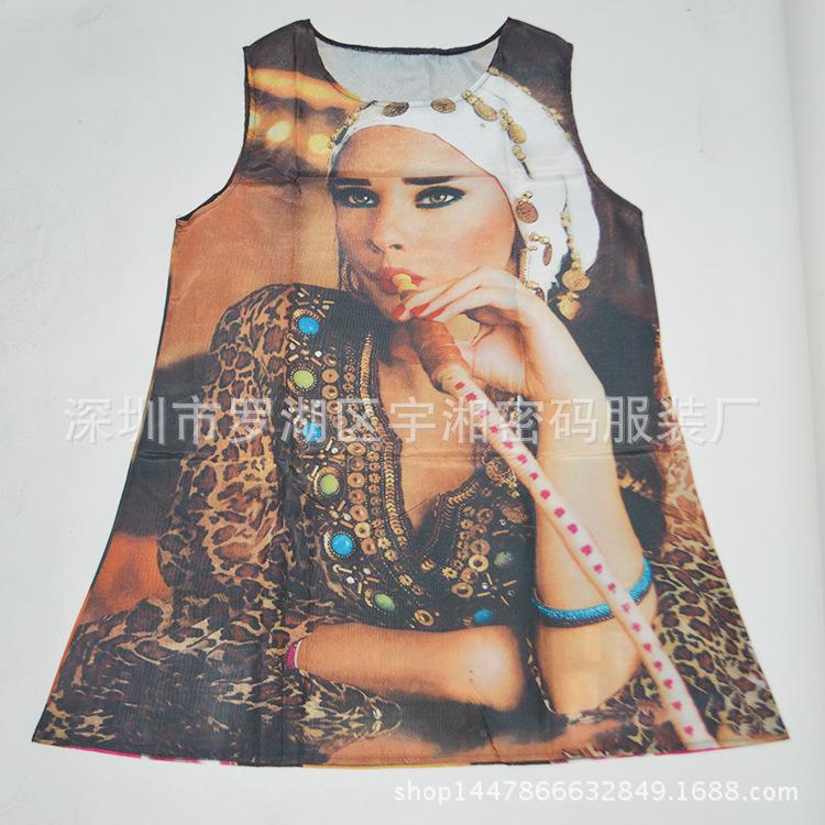 Europe Station Europe and the United States new digital printing crew neck hot-selling dress