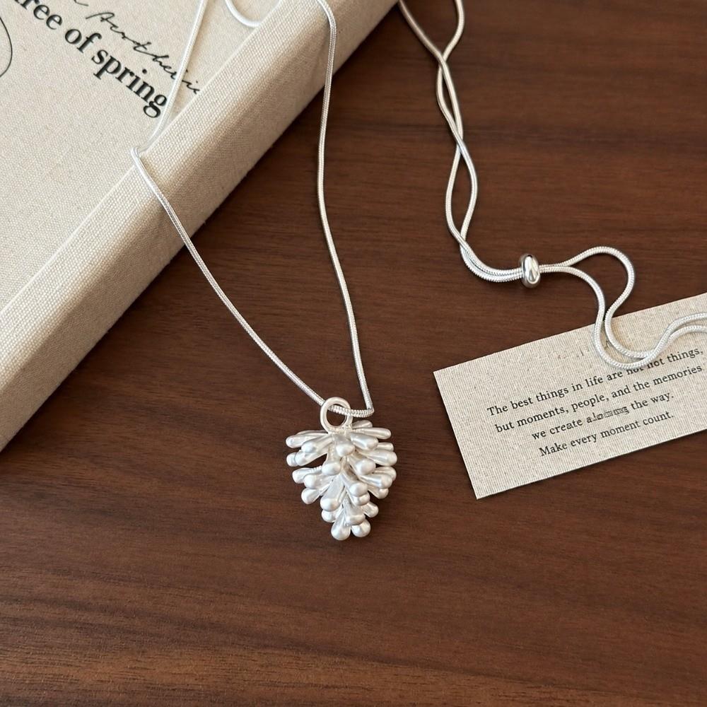 Snake Bone Chain Pine Cone Pendant Necklace Adjustable Length Chain Necklace Ornament Women