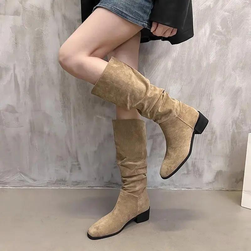 Women's Half High Boots Hot Retro Large Size Warm Ladies Mid Calf Shoes Designer Luxury Spring 2024 Sale On Promotion Waterproof
