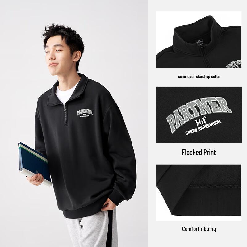 361° Men's Casual Half-Zip Fleece Pullover Stand-Collar Sweatshirt