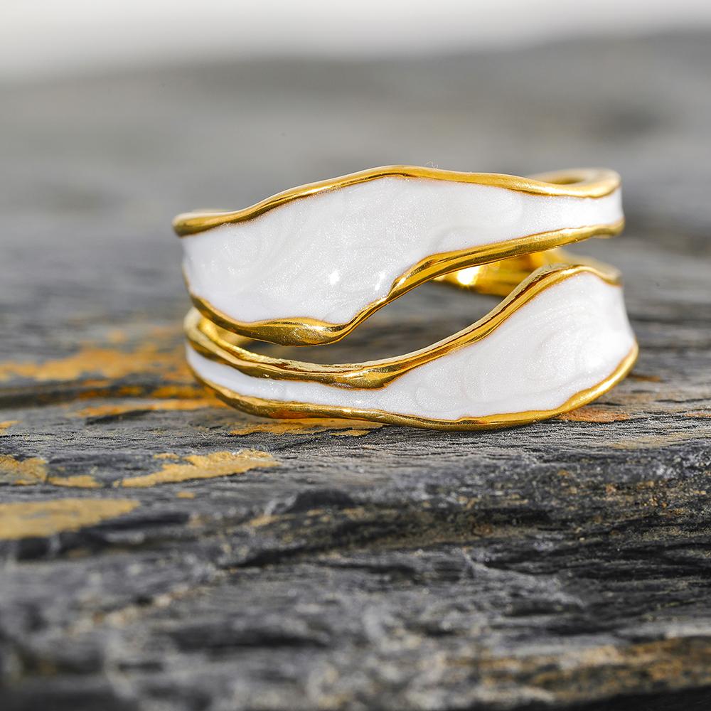 Eetit Fashion White Enamel Creative Irregular 316 Stainless Steel Open Ring Waterproof Women Jewelry Stylish Charm Bijoux New