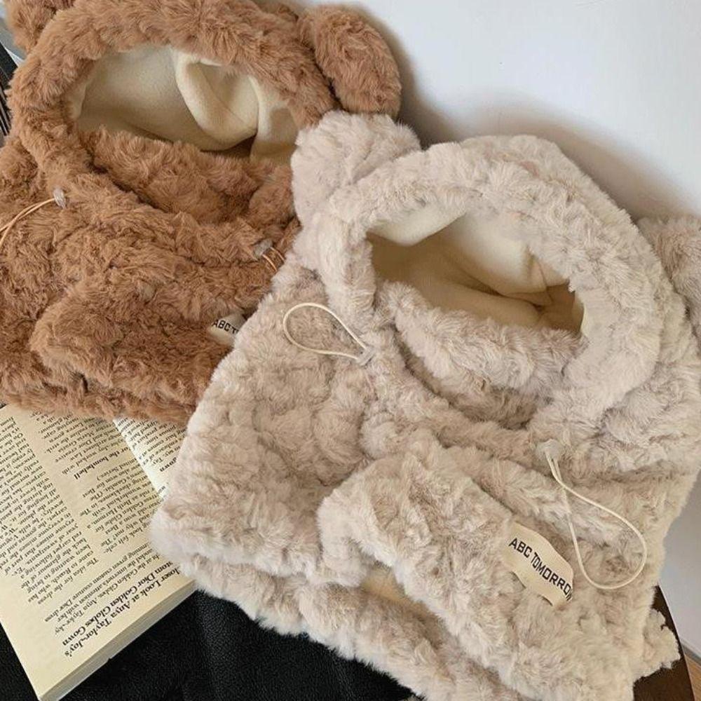 Keep Warm Balaclava Hat Plush Mask Skullies Set Fashion Hooded Scarf Pullover Hat Riding
