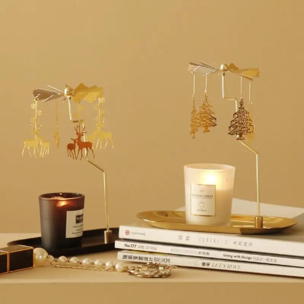 Gold/Silver Christmas Rotating Candle Holder Stainless Steel Rotating Candlesticks  Night
